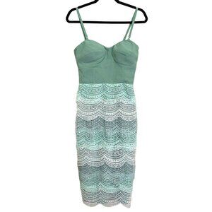 Dress The Population Corset Tiered Lace Sheath Midi Dress Green Small